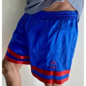 Xara 90s Super Rare Vintage Nylon Glanz Soccer Shorts Blue Red Silky Large